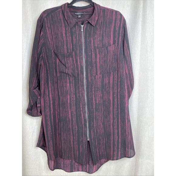 Rock Republic Shirt Women’s X-Large Full Zip Long Sleeve Roll Tab Red Black EUC - Picture 1 of 5
